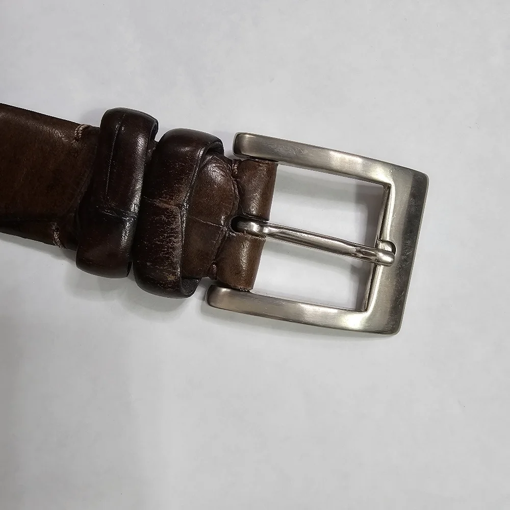 Soft Collections Men's Brown Leather Belt Textured Silver Hardware Size 38